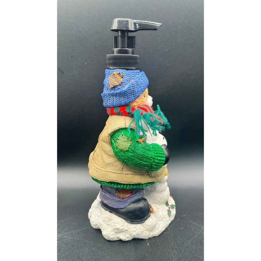 Vtg Christmas Teddy Bear Snowman Resin‎ Soap Lotion Dispenser Winter Holiday 8